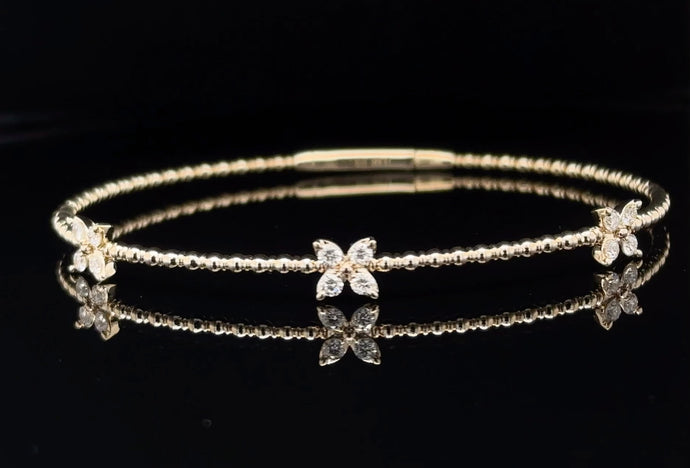 Gold Beaded Diamond Petal Bangle Bracelet
