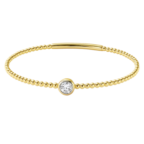 gold beaded flexi bangle with white diamond solitaire 