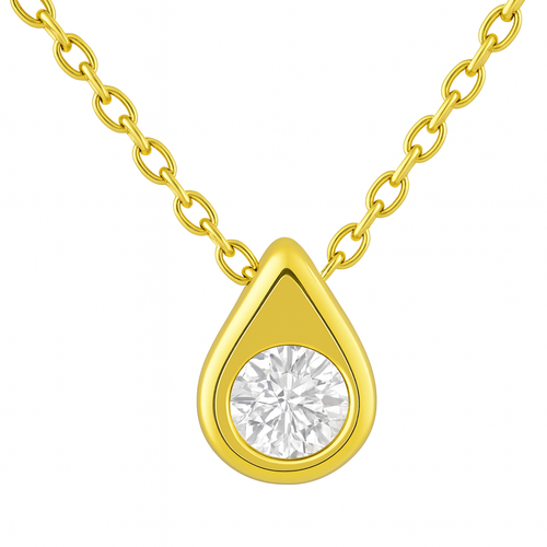 Pear Shaped Bezel with Round Diamond Necklace