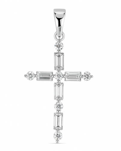 Baguette and Round Diamond Cross Pendant