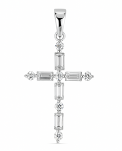 Baguette and Round Diamond Cross Pendant