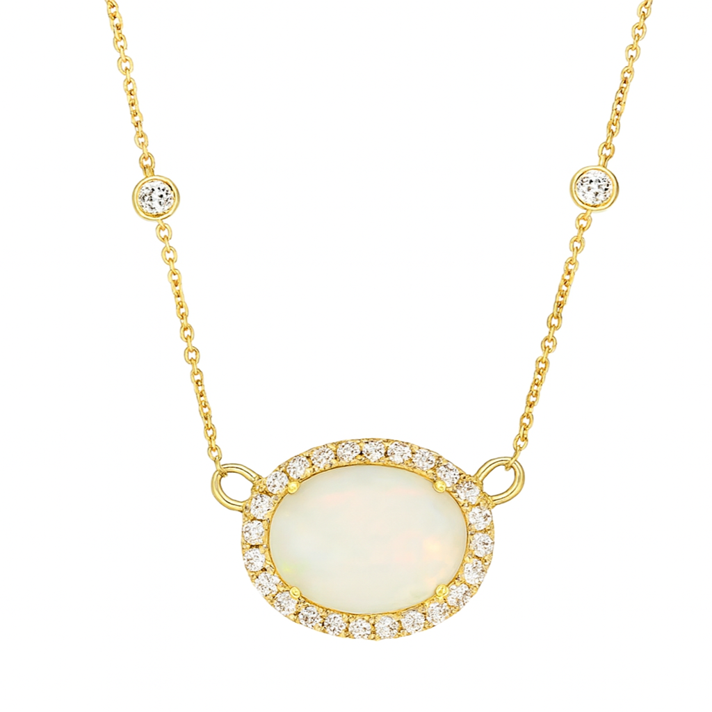 Opal Necklace with Diamond by the Yard Chain