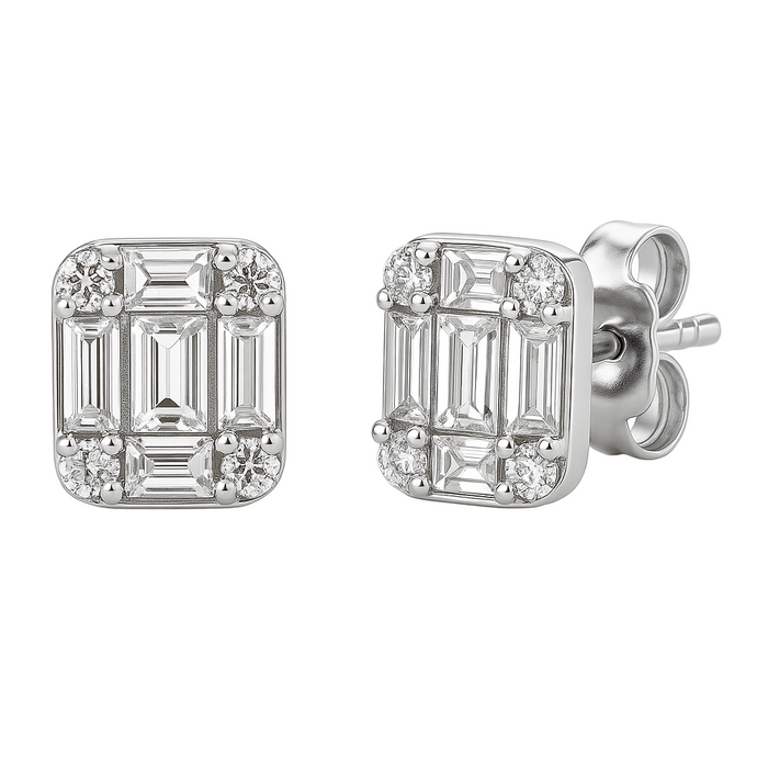 Emerald Cut Cluster Studs