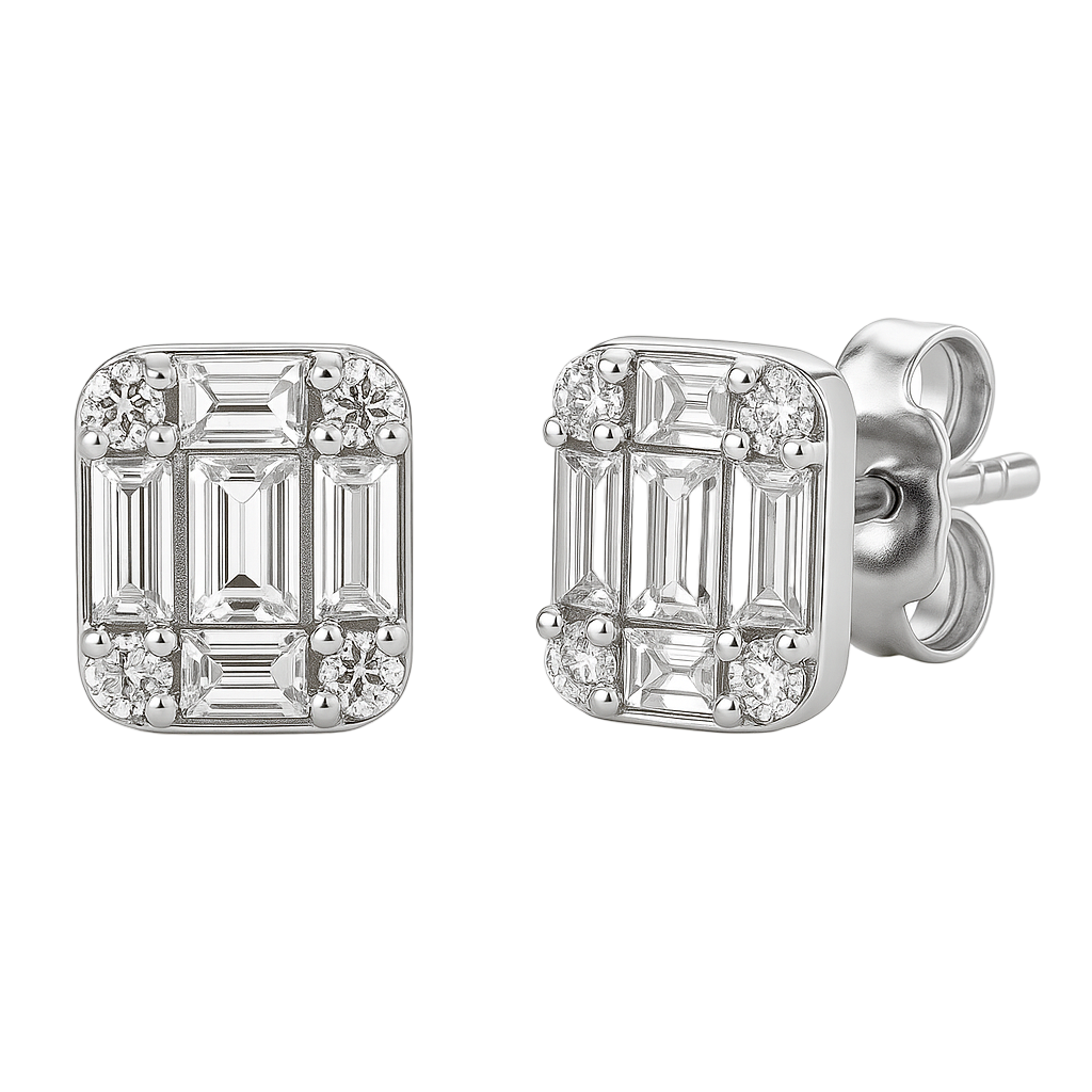 Emerald Cut Cluster Studs