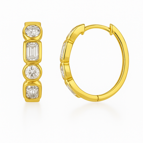 Alternating Round and Emerald Cut Hoops