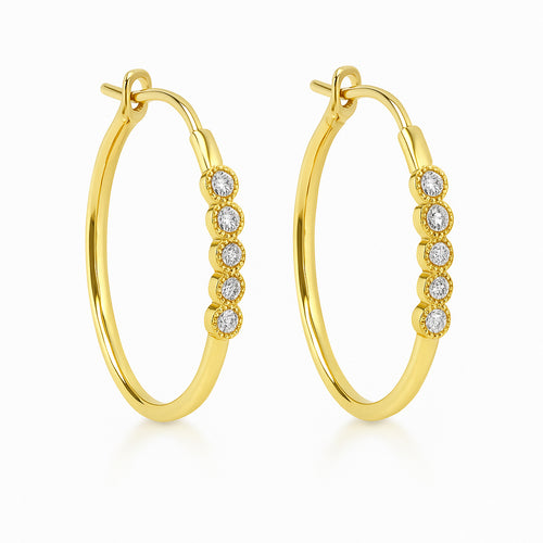 14k Bezel Set Diamond Hoops