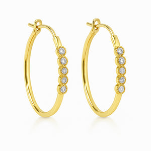 14k Bezel Set Diamond Hoops