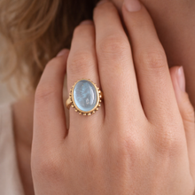 Load image into Gallery viewer, Aquamarine Oval Cab Beaded Gold Ring