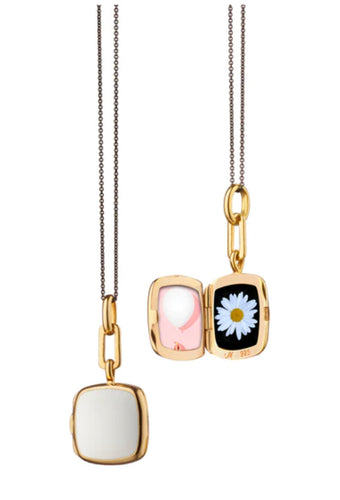 WHITE ENAMEL VERMEIL CUSHION LOCKET