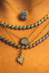 Bezel Set Pave Oval Diamond Necklace