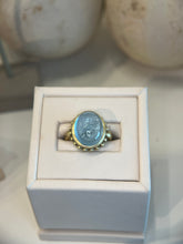 Load image into Gallery viewer, Aquamarine Oval Cab Beaded Gold Ring