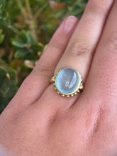 Load image into Gallery viewer, Aquamarine Oval Cab Beaded Gold Ring