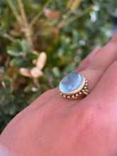 Load image into Gallery viewer, Aquamarine Oval Cab Beaded Gold Ring