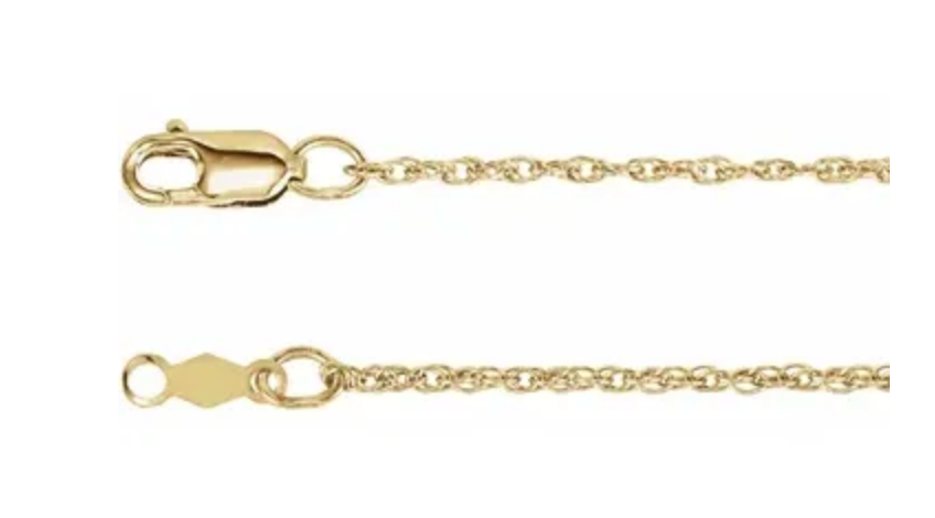 14kt Yellow Rope Chain, 1.25 mm