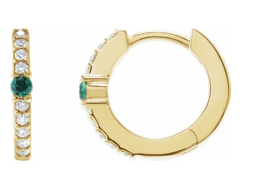 Emerald & 1/8 CTW Diamond Hoop Earring