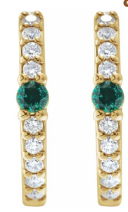 Emerald & 1/8 CTW Diamond Hoop Earring