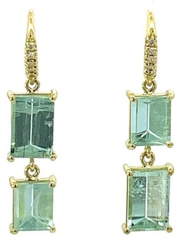 Double Aquamarine and Diamond Earrings