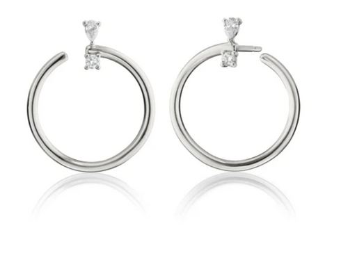 STERLING SILVER LARGE GALAXY WRAP HOOP EARRINGS WITH WHITE SAPPHIRES
