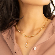 Load image into Gallery viewer, DIAMOND MOON CHARM NECKLACE