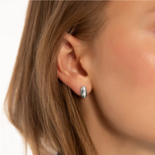 Load image into Gallery viewer, STERLING SILVER SMALL PERSEVERANCE HUGGIE EARRINGS