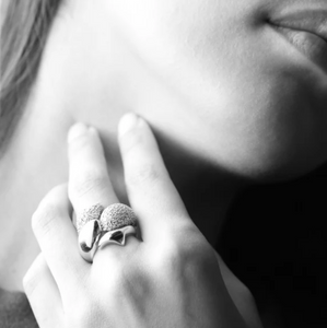 “PERSEVERANCE” FISH PAVE SAPPHIRE STERLING SILVER RING