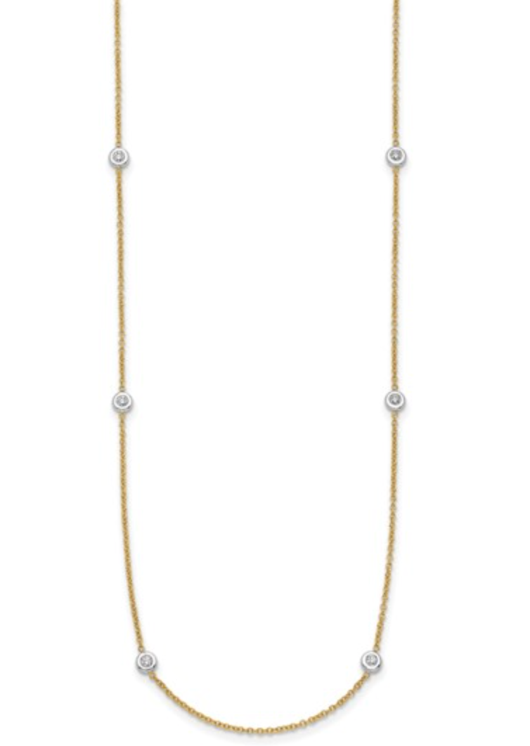 14kt Two tone Diamond Station Necklace, 16 In