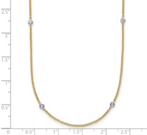 14kt Two tone Diamond Station Necklace, 16 In