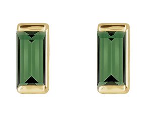 14K Yellow Natural Green Tourmaline Channel-Set Earring