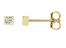 Load image into Gallery viewer, 14K Yellow Square Natural Diamond Bezel-Set Earring