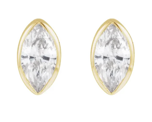 14K Marquise Diamond Flat Back Stud Earring