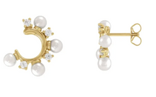 Load image into Gallery viewer, White Freshwater Pearl and Diamond Illusion Earrings