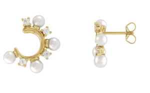 White Freshwater Pearl and Diamond Illusion Earrings