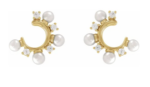 White Freshwater Pearl and Diamond Illusion Earrings