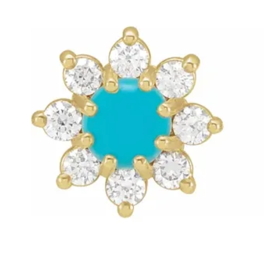 Turquoise & Natural Diamond Flower Earring