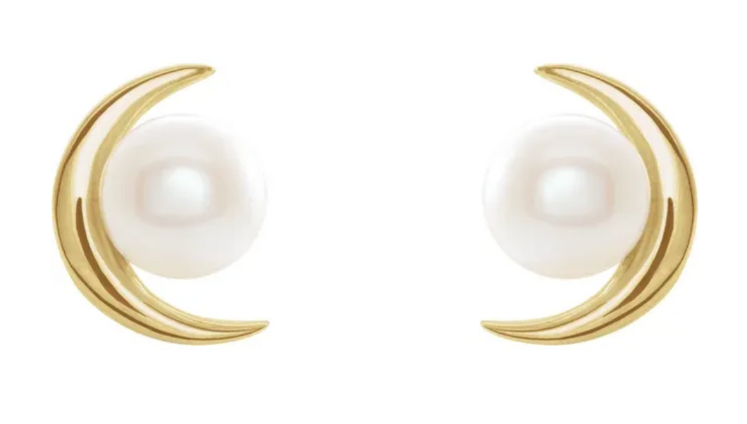 Moon and White Pearl Earring