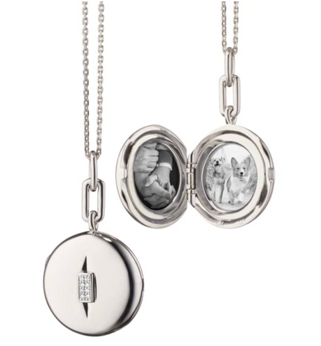 DIAMOND STERLING SILVER ROUND LOCKET NECKLACE