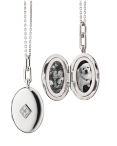 DIAMOND STERLING SILVER OVAL LOCKET NECKLACE