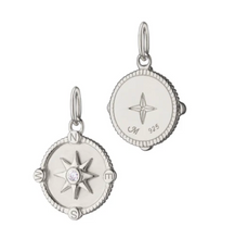 Load image into Gallery viewer, MINI &quot;ADVENTURE&quot; COMPASS STERLING SILVER CHARM WITH SAPPHIRE