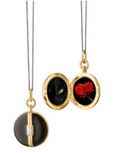 Black Enamel Vermeil Round Locket with White Sapphire