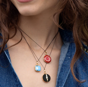 Black Enamel Vermeil Round Locket with White Sapphire