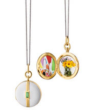 Load image into Gallery viewer, White Enamel Vermeil Round Locket with Tsavorite