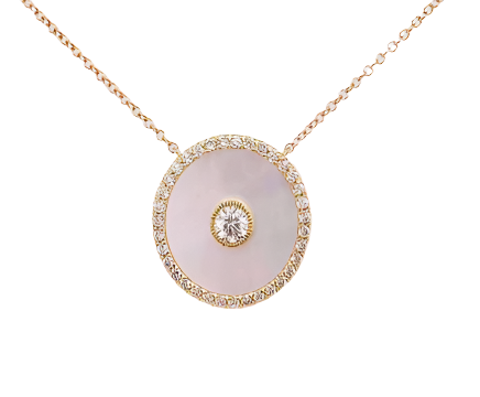 Mother of Pearl and Diamond Disc Necklace