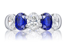 Load image into Gallery viewer, Alternating Diamond and Sapphire Oval Anniversary Band