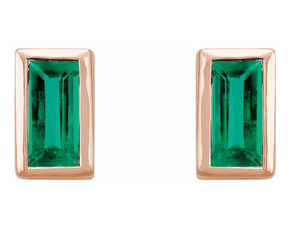 Natural Emerald Bezel-Set Earring