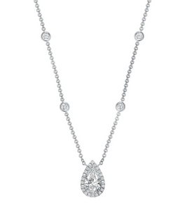 Uneek Sweet-Pea Collection Halo Pear Shaped Diamond Drop Necklace