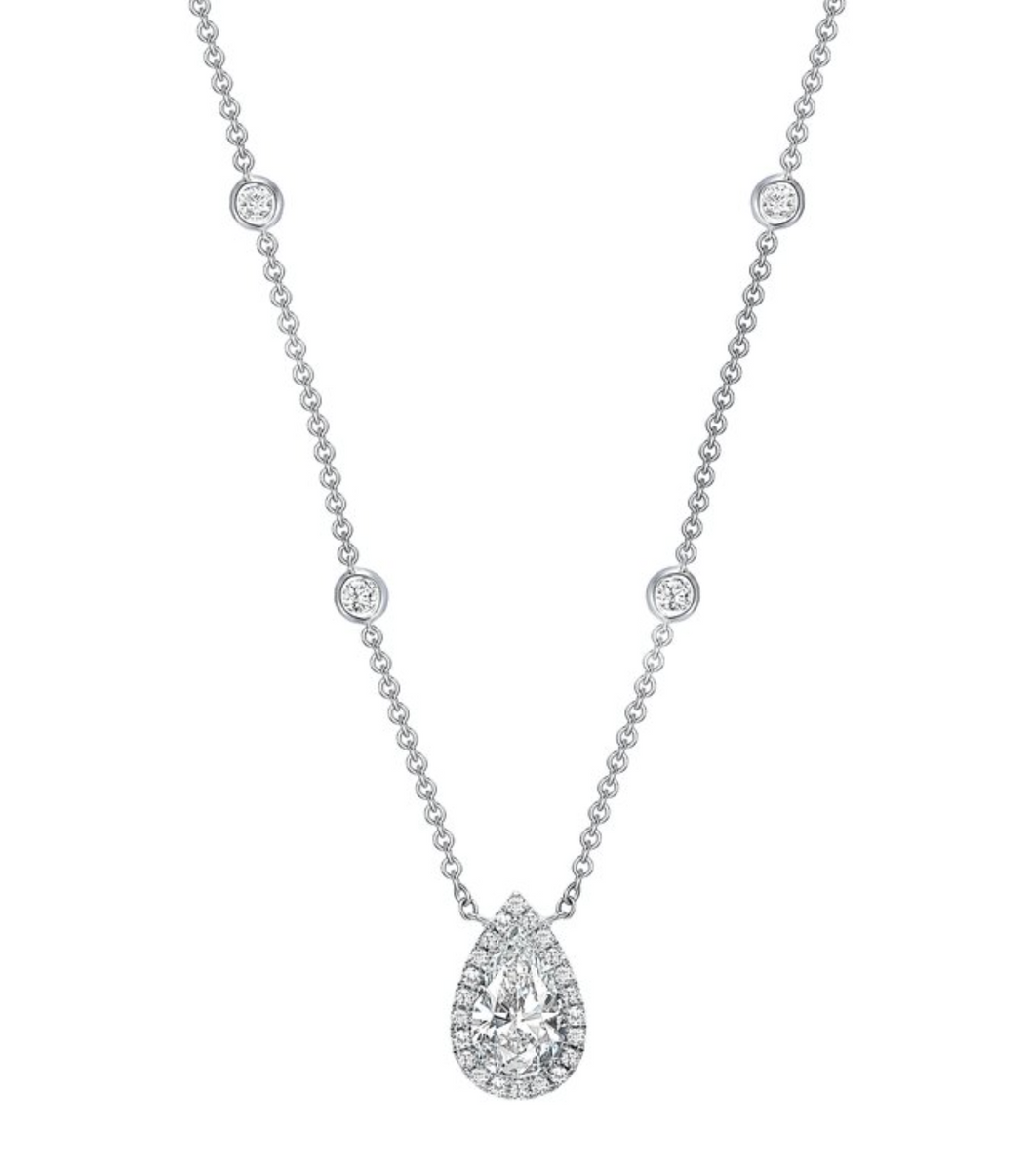 Uneek Sweet-Pea Collection Halo Pear Shaped Diamond Drop Necklace