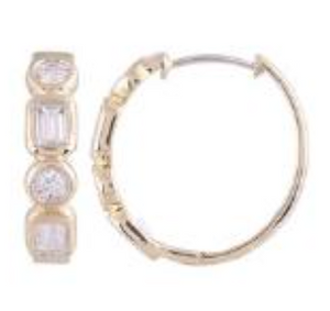 Alternating Round and Emerald Cut Hoops