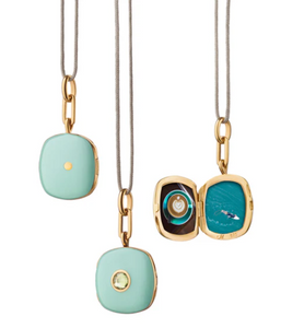 Green Enamel Vermeil Cushion Locket with Green Sapphire