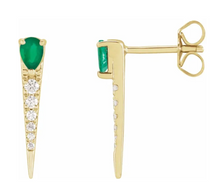 Load image into Gallery viewer, Natural Emerald &amp; Natural Diamond Spike Earring