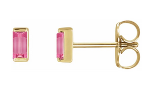 Natural Pink Tourmaline Baguette Earring